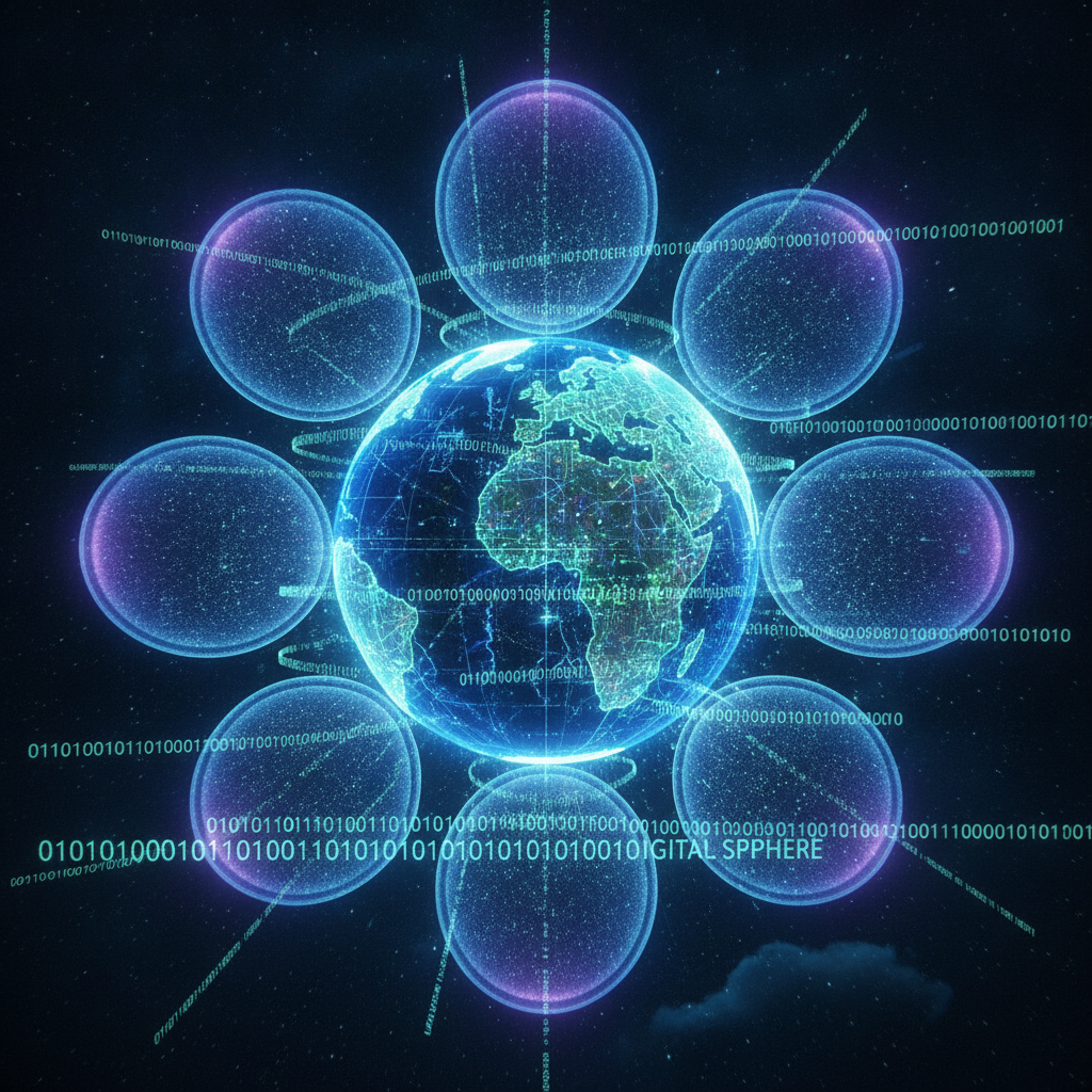 글로벌 AI 주권과 데이터 안보를 상징하는 빛나는 지구와 방패