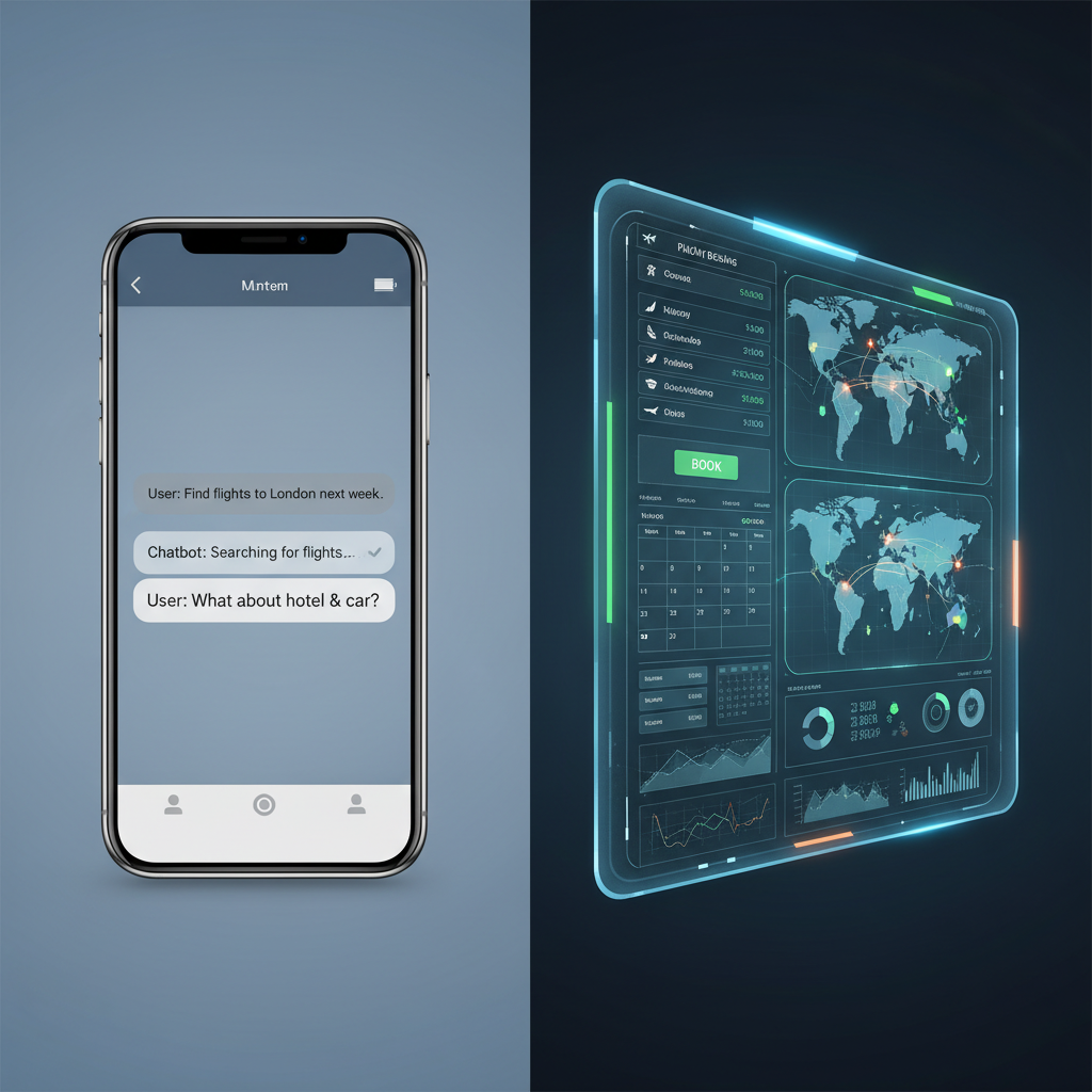 챗봇과 AI 에이전트의 차이점을 한눈에 보여주는 비교 이미지. 한쪽은 단순 정보 제공, 다른 쪽은 복합적인 업무를 자율적으로 수행하는 모습